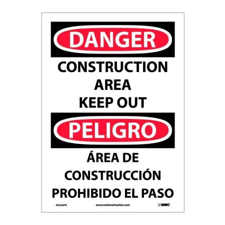 National Marker Co Bilingual Vinyl Sign - Danger Construction Area Keep Out ESD266PB